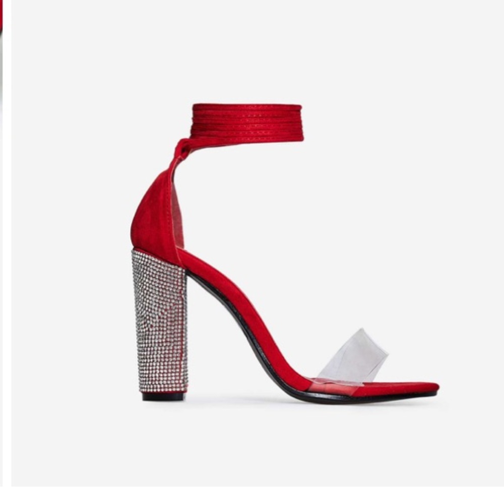 Lace Up Diamanté Red Heels